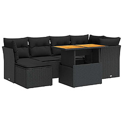 vidaXL Salon de jardin 7 pcs avec coussins noir résine tressée