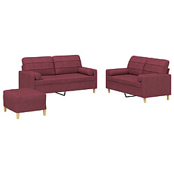 vidaXL Ensemble de canapés 3 pcs avec coussins rouge bordeaux tissu