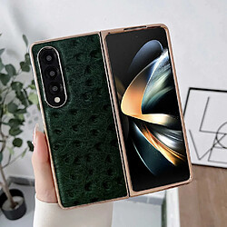 Coque en TPU + cuir véritable électroplaqué, texture autruche pour votre Samsung Galaxy Z Fold4 5G - vert