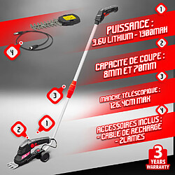 Elem Garden Technic Cisaille - taille haies 3.6V lithium + manche - Batterie et c?ble de chargement fournis - Elem Garden