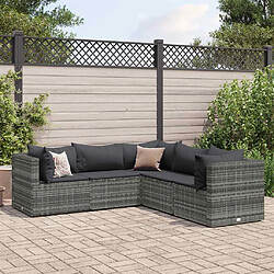 vidaXL Salon de jardin 5 pcs avec coussins Gris Résine tressée