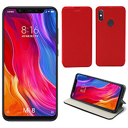 Xeptio Etui luxe Xiaomi Mi 8 rouge Slim Style Cuir avec stand - Housse coque anti choc de protection pour Xiaomi Mi8 smartphone 2018 - Accessoires pochette case