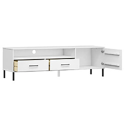 Maison Chic Meuble TV scandinave avec pieds - Banc TV pour salon en métal Blanc Bois de pin massif OSLO -MN12601 pas cher