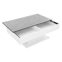 Avis Table basse 110x60x40 cm blanc/imitation béton incl. 2 compartiments de rangement sous plateau coulissant ML-Design