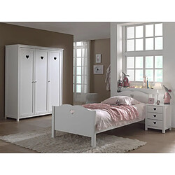 Mes Lit 90x200 cm + chevet et armoire 3p en pin blanc - AMORENA