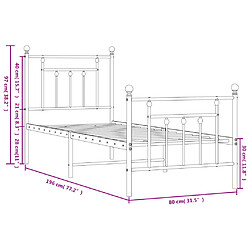 vidaXL Cadre de lit métal sans matelas avec pied de lit blanc 75x190cm pas cher