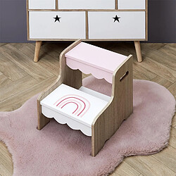 The Home Deco Factory Marche pied enfant motif arc en ciel - Blanc, beige et rose