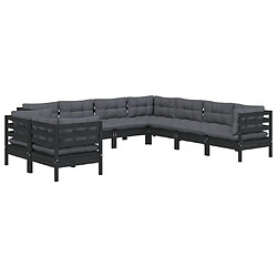 Avis Maison Chic Salon de jardin 9 pcs + coussins - Mobilier/Meubles de jardin - Table et chaises d'extérieur Noir Bois de pin massif -MN82113