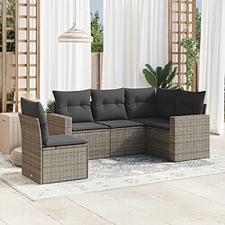 vidaXL Salon de jardin 5 pcs avec coussins gris résine tressée