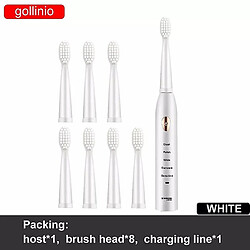 Universal Brosse à dents électrique acoustique Brosse à minuterie adulte 5 modes Chargeur USB Brosse à dents rechargeable Tête de remplacement GL15A (GL15 blanc 4 têtes)