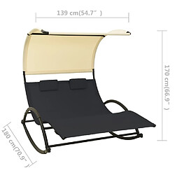 vidaXL Chaise longue double avec auvent textilène noir et crème pas cher