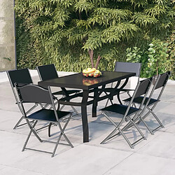 Salle à manger de jardin 7 pcs,Table et chaise à dîner Gris et noir -MN22768