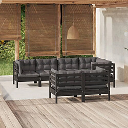 Maison Chic Salon de jardin 7 pcs + coussins - Mobilier/Meubles de jardin - Table et chaises d'extérieur Noir Bois de pin massif -MN75794