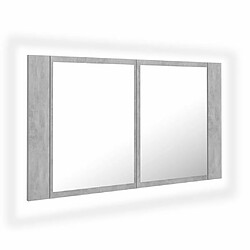 Maison Chic Armoire de salle de bain,Meuble de rangement,Meuble haut à miroir LED Gris béton Acrylique -GKD804853