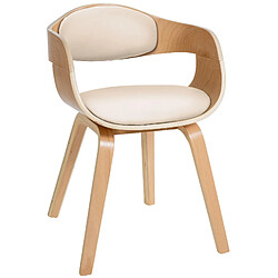 Decoshop26 Chaise de bureau salle à manger visiteur design scandinave en bois clair et assise en PVC crème 10_0001907