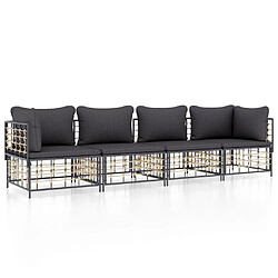 Maison Chic Salon de jardin 4 pcs + coussins - Mobilier/Meubles de jardin - Table et chaises d'extérieur anthracite résine tressée -MN39910