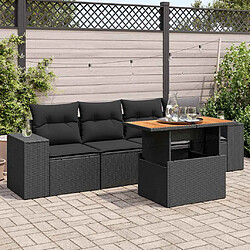 vidaXL Salon de jardin 5 pcs avec coussins noir résine tressée