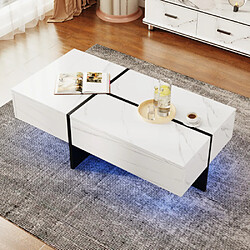 ComfortXL Table Basse Tv Brillante Avec Structure En Imitation Marbre Blanc 100*50*34,5 Cm