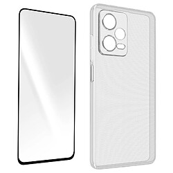 Avizar Coque pour Xiaomi Redmi Note 12 Pro et 12 Pro Plus Silicone et Verre 9H noir