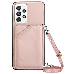 Coque en TPU + PU avec béquille, porte-carte et bandoulière or rose pour votre Samsung Galaxy A53 5G