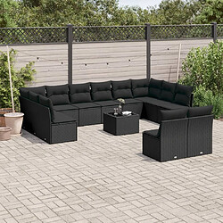 Maison Chic Salon de jardin avec coussins 13 pcs | Ensemble de Table et chaises | Mobilier d'Extérieur noir résine tressée -GKD88999