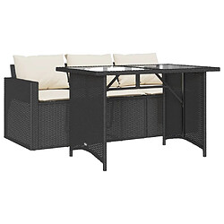 vidaXL Ensemble à manger de jardin coussins 2pcs noir résine tressée