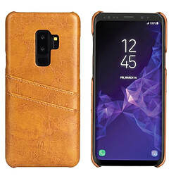 Wewoo Etui en cuir Fierre Shann Retro Oil en cire PU pour Galaxy S9, avec fentes pour cartes (Jaune)