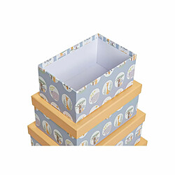 Jeu de Caisses de Rangement Empilables DKD Home Decor animaux Bleu Carton (43,5 x 33,5 x 15,5 cm)