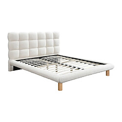 Vente-Unique Lit avec tête de lit matelassée 140 x 190 cm - Tissu bouclette - Blanc + Matelas - FUDALI