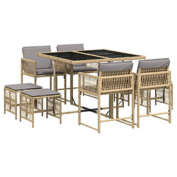 vidaXL Ensemble à manger de jardin et coussins 9 pcs mélange beige