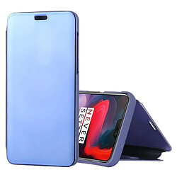 Wewoo Coque Etui en cuir pour miroir OnePlus 6 avec support bleu