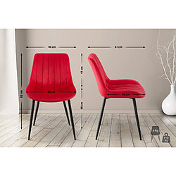 Decoshop26 Lot de 2 chaises de salle à manger couture décorative vertical avec pieds en métal noir mat et assise en velours rouge 10_0001748