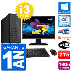 PC Tour HP 800 G2 Ecran 22" Intel i3-6100 RAM 16Go Disque Dur 2To Windows 10 Wifi - Occasion