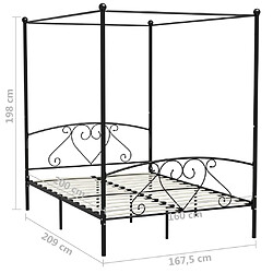 vidaXL Cadre de lit sans matelas avec baldaquin noir 160x200 cm métal pas cher