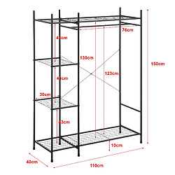 Avis Helloshop26 Garde-robe solide portant avec étagère s meuble de rangement 4 surfaces de stockage acier laqué 150 x 110 x 40 cm noir 03_0008155