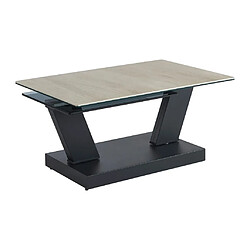 Vente-Unique Table basse avec plateaux pivotants - Céramique, verre trempé fumé et métal - Noir et naturel - OYRUS de Maison Céphy pas cher