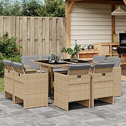 Maison Chic Ensemble à manger d'extérieur 9 pcs avec coussins,Salon de jardin,Mobilier de jardin mélange beige -GKD893401