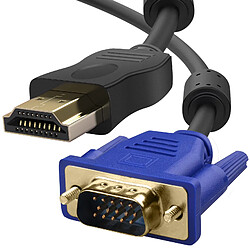 Avizar Câble HDMI Mâle vers VGA Mâle 15 Broches 1.8m Transmission Audio et Vidéo Noir