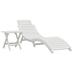 Maison Chic Chaise longue avec table | Bain de soleil Relax | Transat blanc bois massif d'acacia -GKD48217