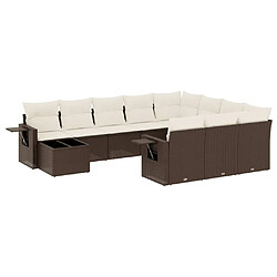 vidaXL Salon de jardin et coussins 11 pcs marron résine tressée