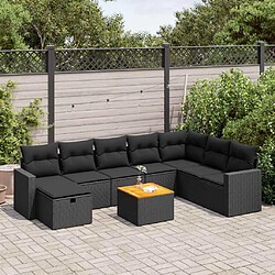 vidaXL Salon de jardin 9 pcs avec coussins noir résine tressée