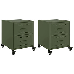 vidaXL Tables de chevet 2 pcs vert olive 36x39x43,5 cm acier