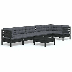 Maison Chic Salon de jardin 7 pcs + coussins - Mobilier/Meubles de jardin - Table et chaises d'extérieur Noir Bois de pin -MN37420