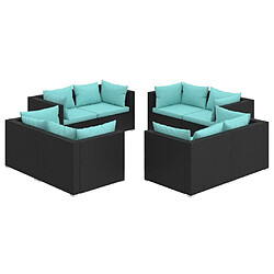 Maison Chic Salon de jardin 8 pcs + coussins - Mobilier/Meubles de jardin - Table et chaises d'extérieur Résine tressée Noir -MN44191