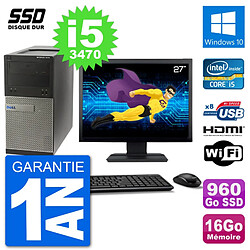 PC Dell 3010 MT Ecran 27" i5-3470 RAM 16Go SSD 960Go HDMI Windows 10 Wifi - Occasion