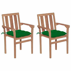 Maison Chic Lot de 2 Chaises de jardin,Fauteuil d'extérieur avec coussins vert Bois de teck massif -MN61064