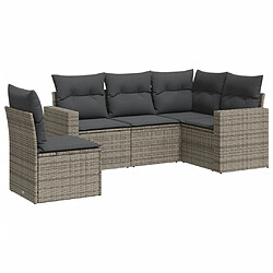 vidaXL Salon de jardin 5 pcs avec coussins gris résine tressée