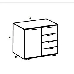 Inside 75 Commode GIRBO 4 tiroirs 1 porte coloris blanc gris rechampis imitation chêne artisan