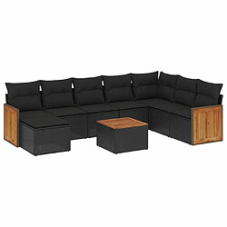 Maison Chic Salon de jardin 9 pcs avec coussins | Ensemble de Table et chaises | Mobilier d'Extérieur noir résine tressée -GKD60787