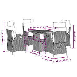 vidaXL Ensemble à manger de jardin coussins 5pcs Noir Résine tressée pas cher